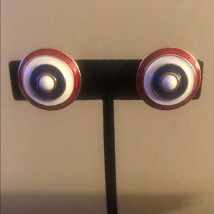 🌸VTG Florenza Red, White, and Blue Round Clip On Earrings